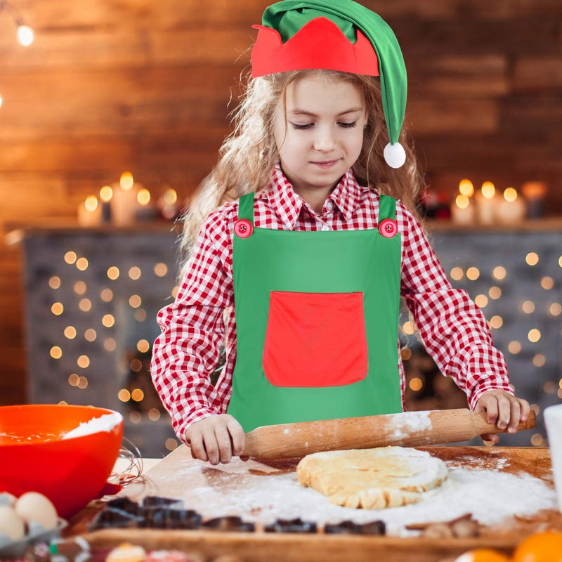 Sunshane 4 Pieces Christmas Elf Kits Include Elf Aprons and Elf Hats for Christmas Party Costume Supplies (Red and Green) - Image 2